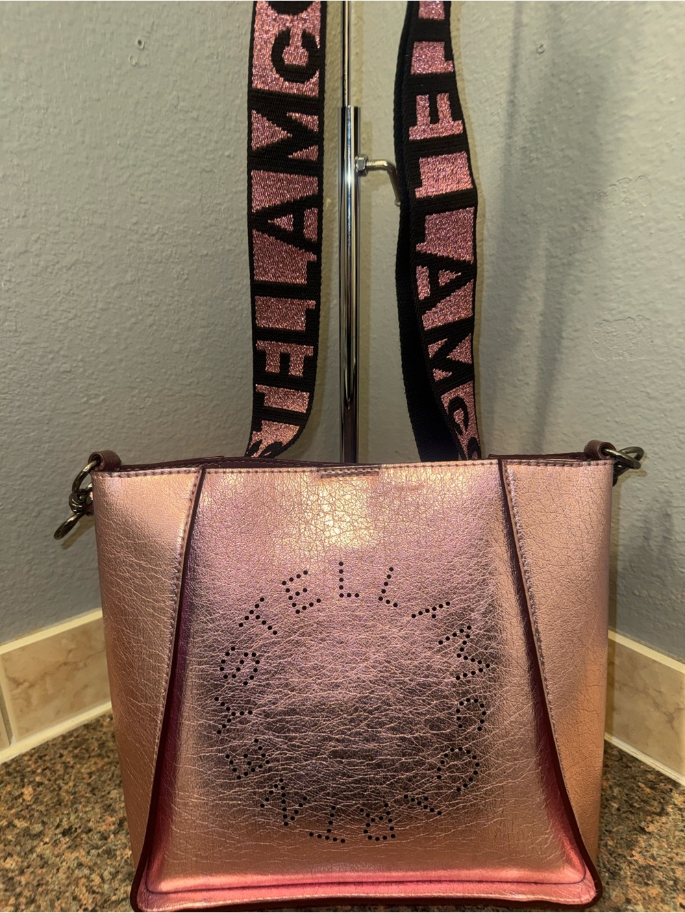 Stella McCartney Stella Logo Metallic Pink Crossbody Tote Bag EUC - Picture 2 of 10